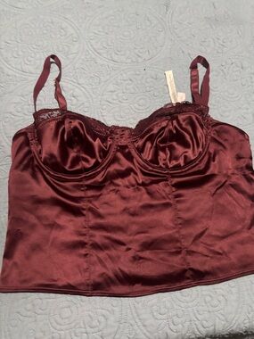 LG Satin Longline Bustier Camisole - Burgundy
